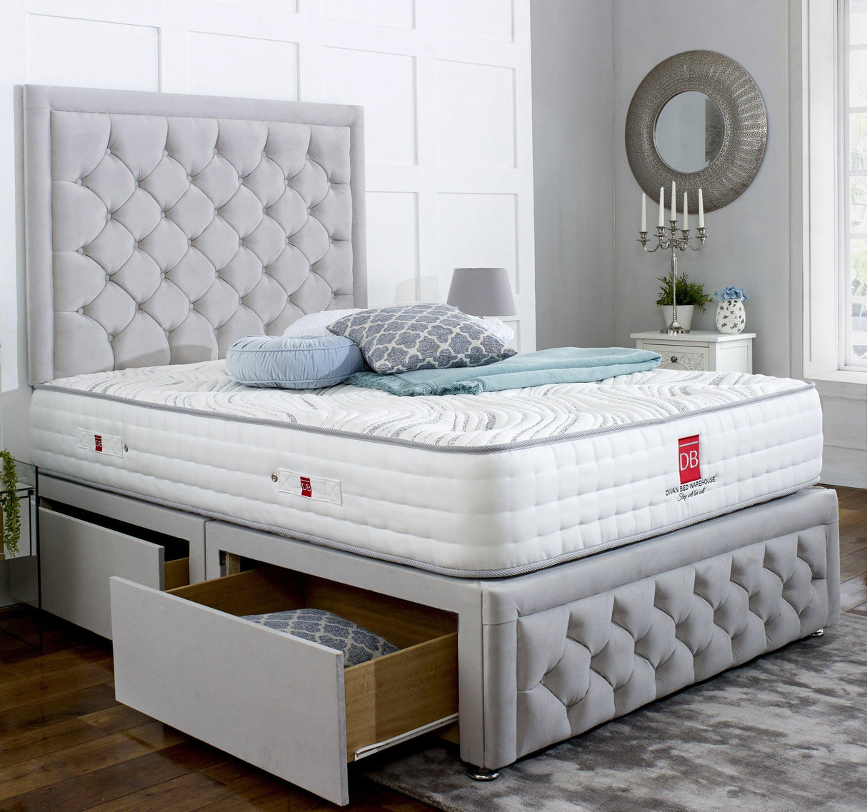 Andalusia Divan Bed Set with Tall Button Headboard and Footboard - Divan Bed Warehouse