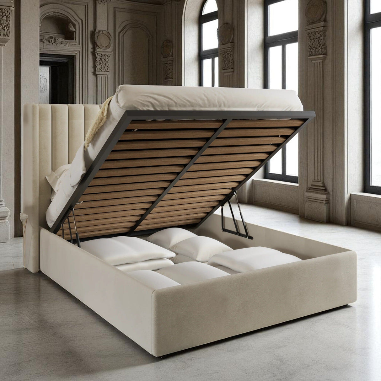 Sera Wingback Ottoman Storage Bed Frame - Divan Bed Warehouse