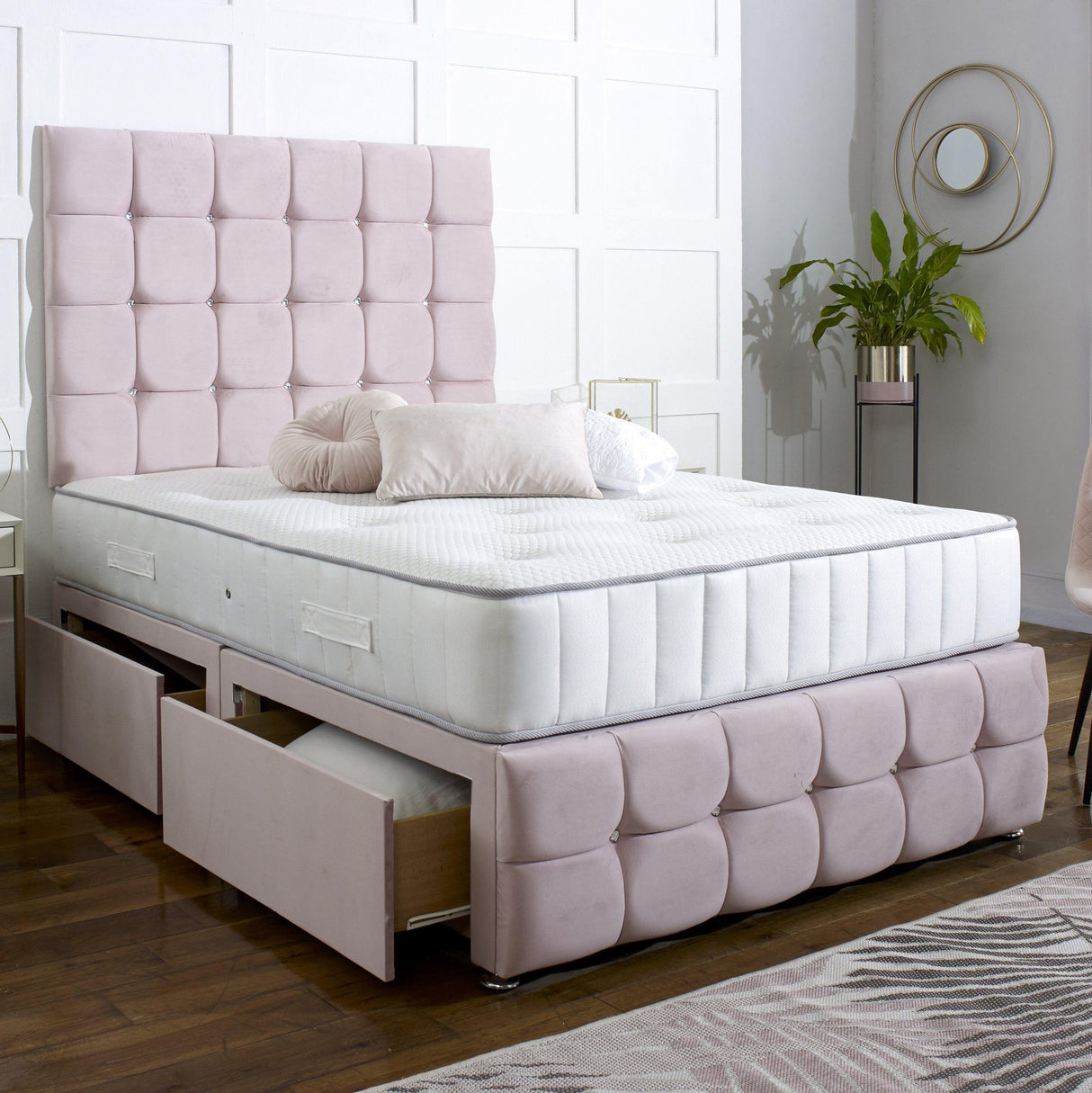 Delilah Divan Bed Set with Tall Button Headboard and Footboard - Divan Bed Warehouse