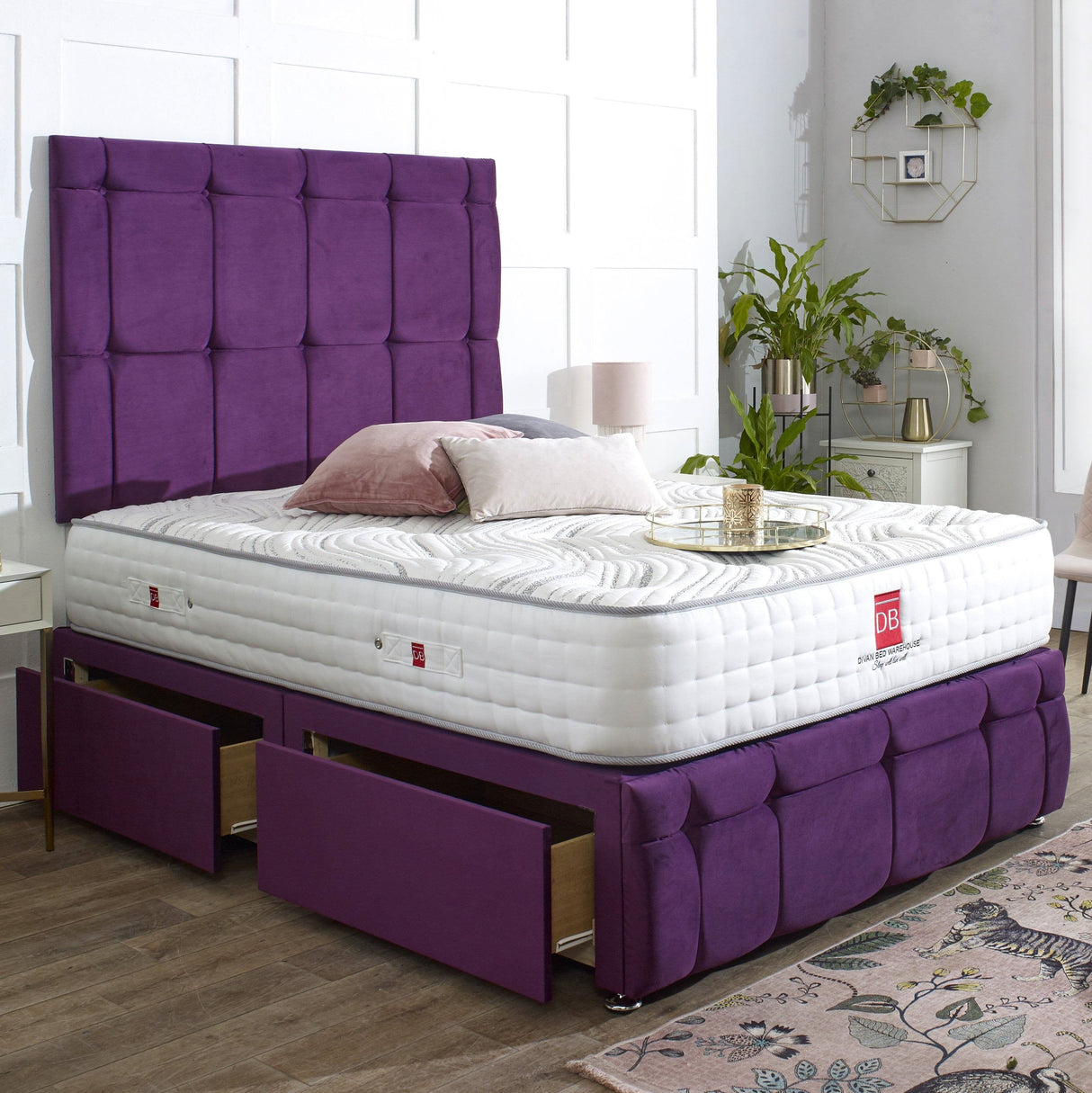 Turin Divan Bed Set with Tall Button Headboard and Footboard - Divan Bed Warehouse