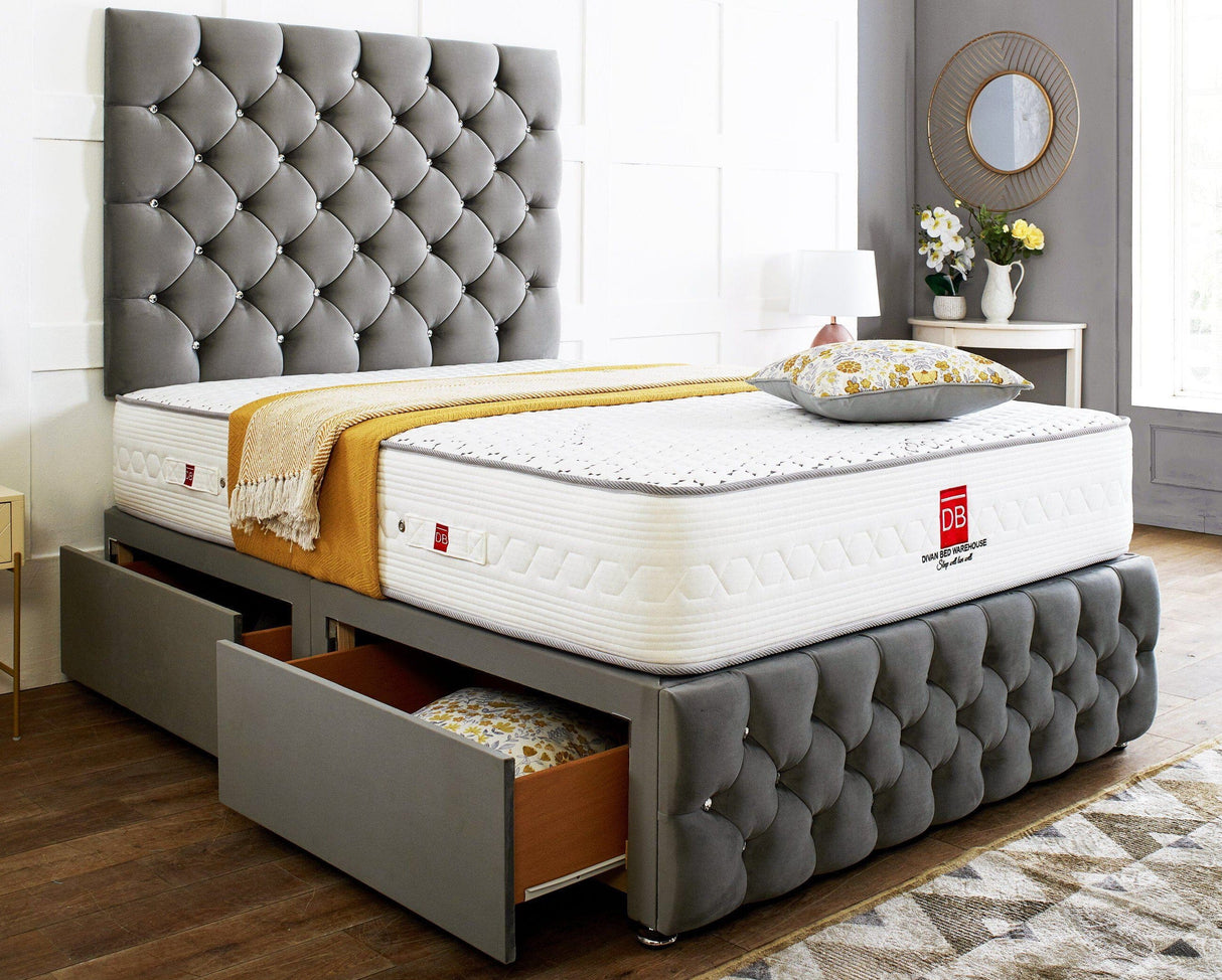 Regency Divan Bed Set With Tall Button Headboard Plus Footboard - Divan Bed Warehouse