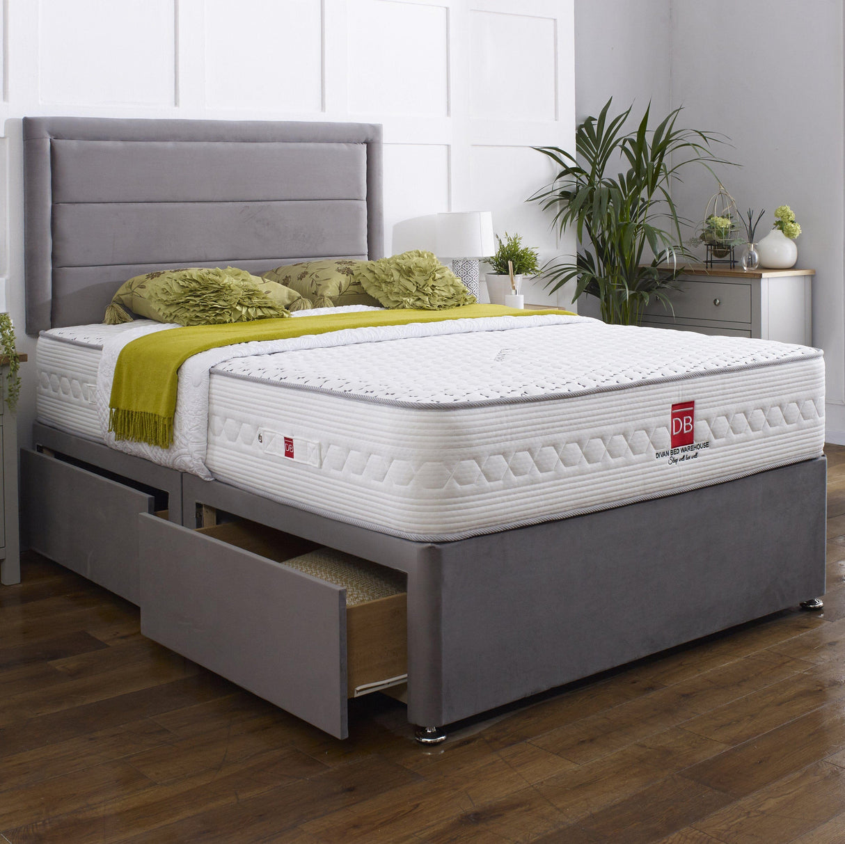 Athens Divan Bed Set with Border Headboard - Divan Bed Warehouse