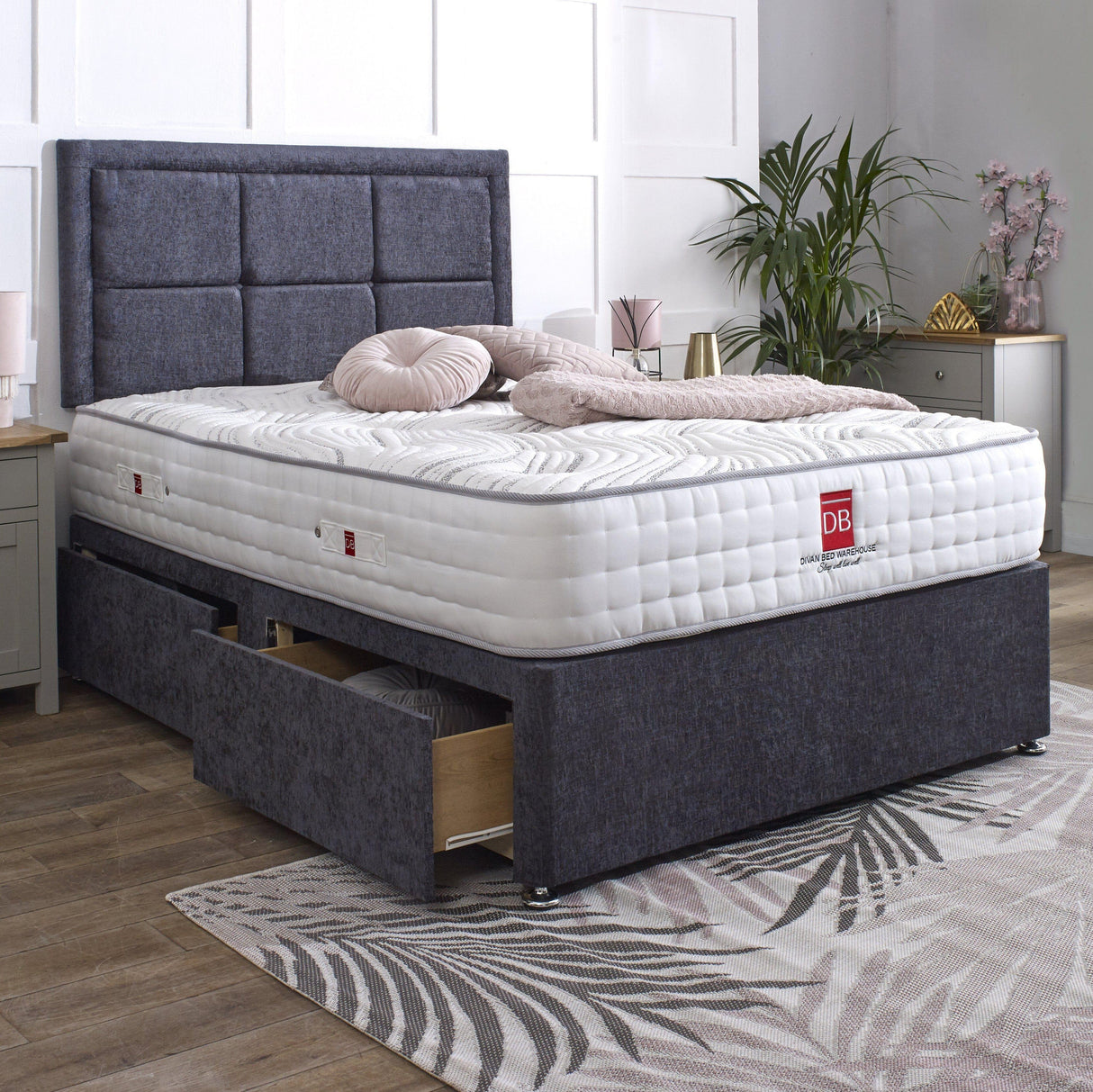 Lisbon Divan Bed Set with Border Headboard - Divan Bed Warehouse