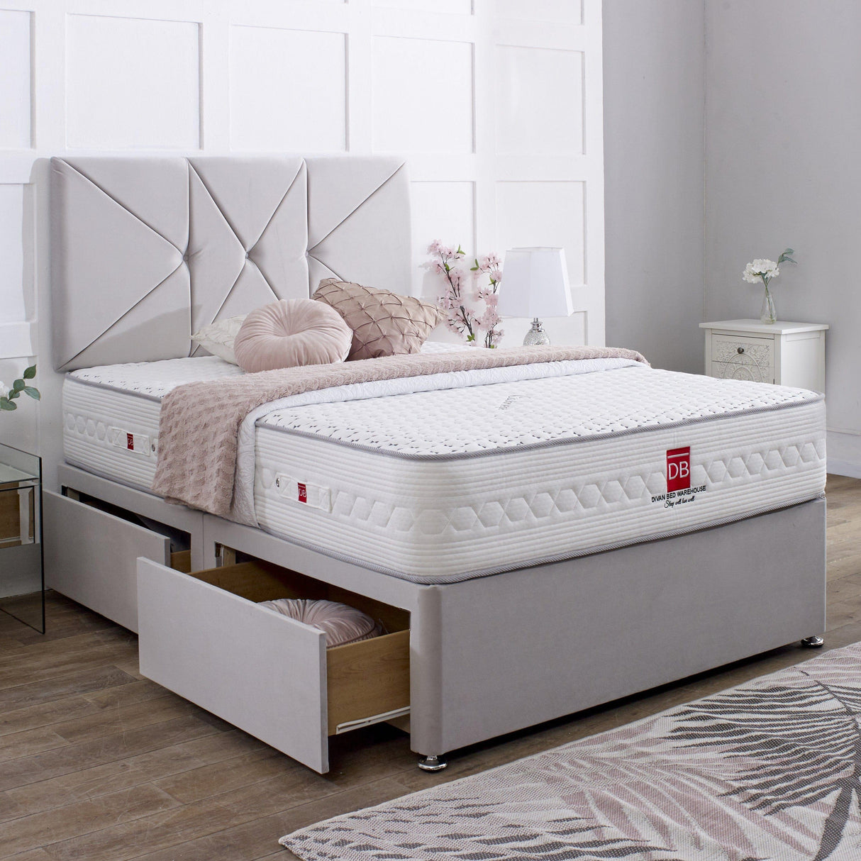 Prague Divan Bed Set with Button Headboard - Divan Bed Warehouse