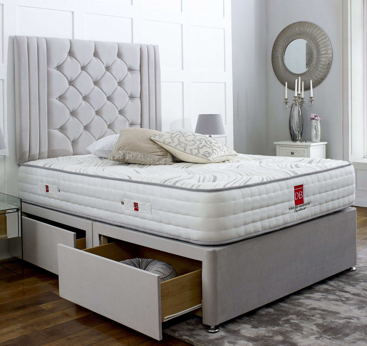 Regal Divan Bed Set with Tall Button Headboard - Divan Bed Warehouse