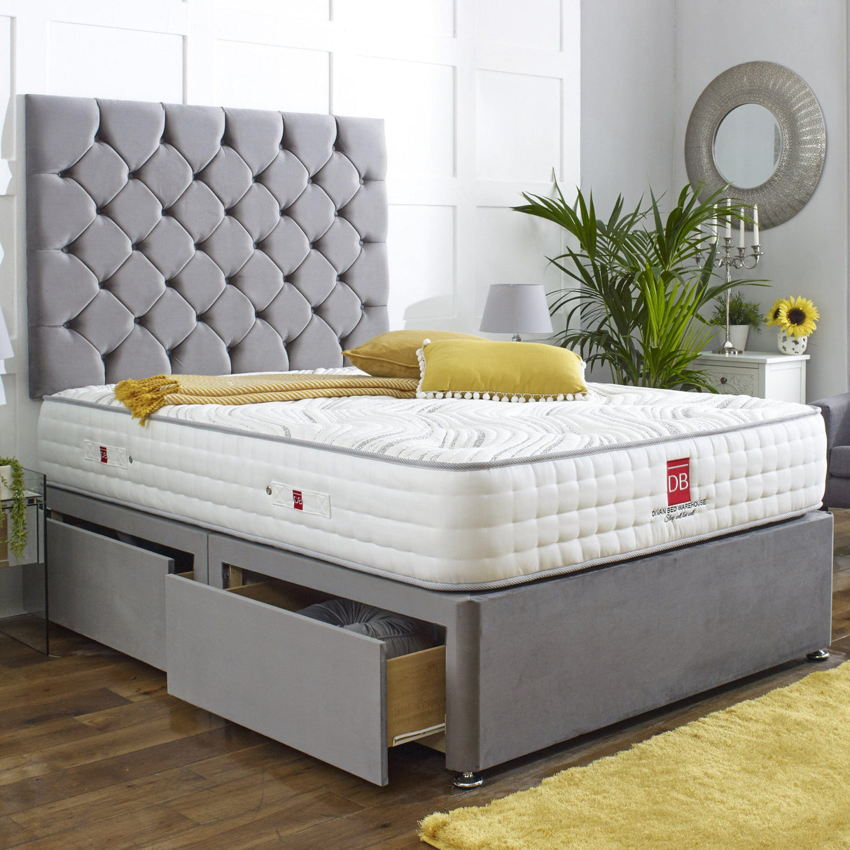 Royal Chester Divan Bed Set with Tall Button Headboard - Divan Bed Warehouse