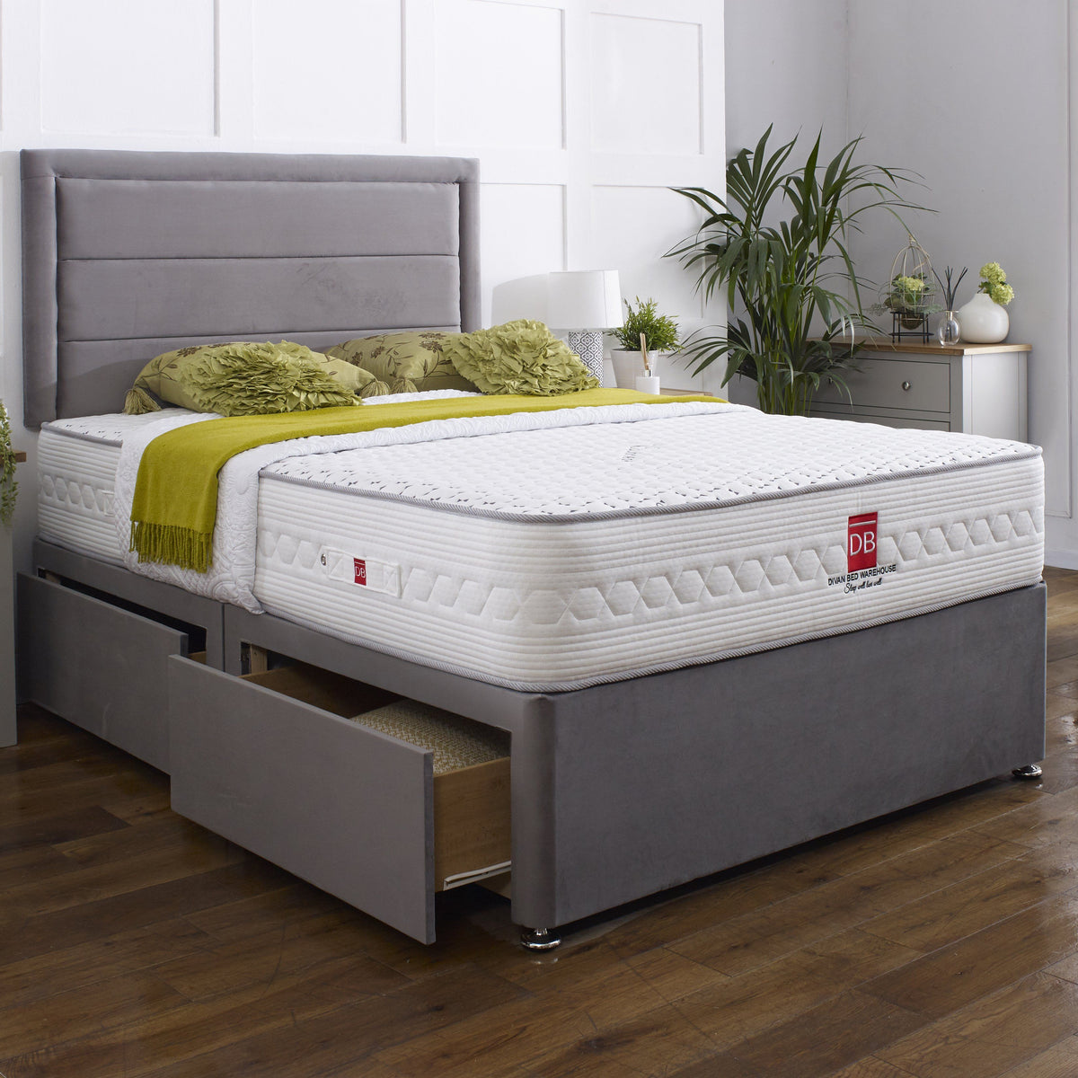 Athens Divan Bed Set with Border Headboard Divan Bed Warehouse