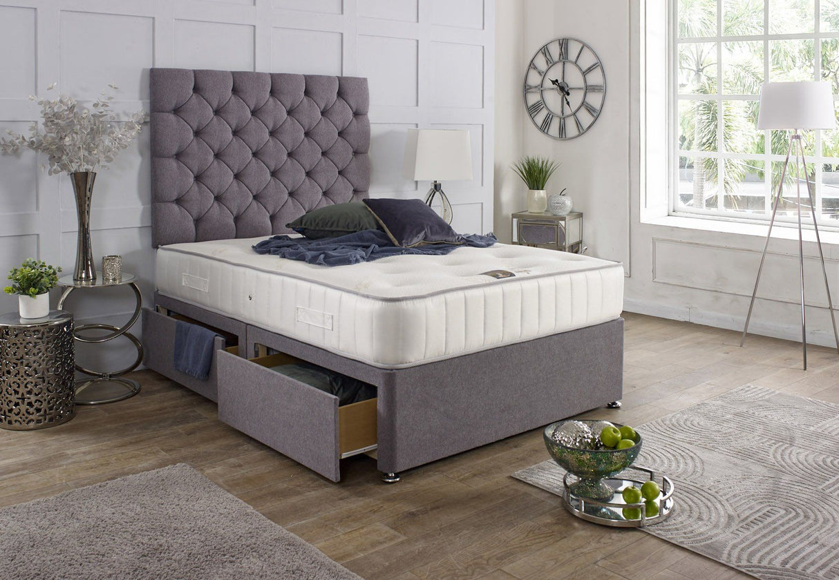 Chessington Divan Bed Set with Tall Button Headboard - Divan Bed Warehouse