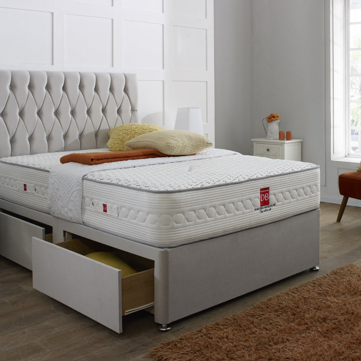 Belgravia Divan Bed Set with Button Headboard Divan Bed Warehouse