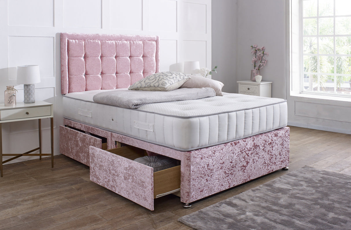 Aurora Divan Bed Set with Button Border Headboard - Divan Bed Warehouse